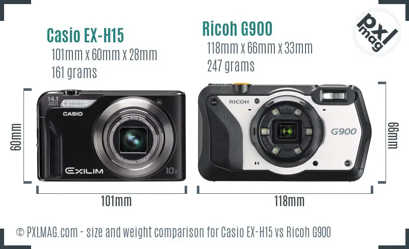 Casio EX-H15 vs Ricoh G900 size comparison