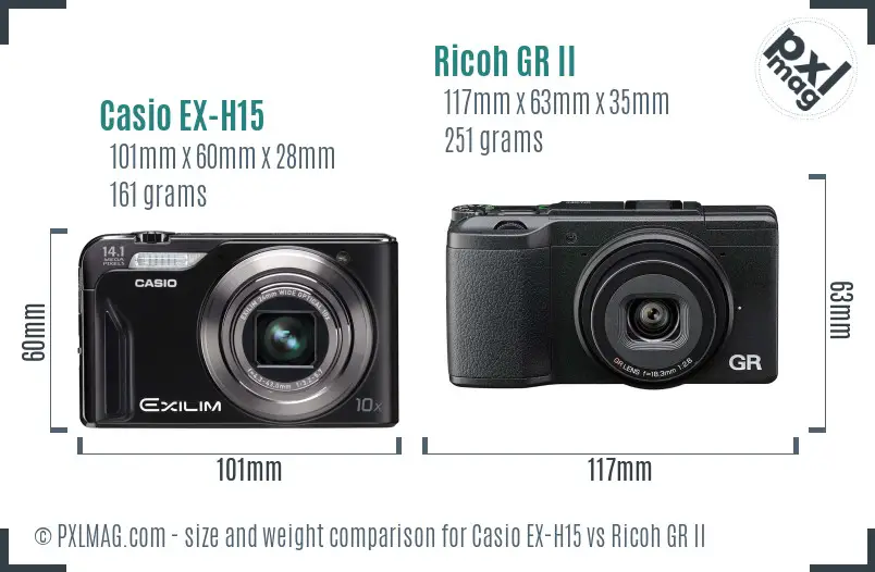 Casio EX-H15 vs Ricoh GR II size comparison