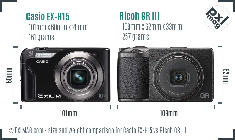 Casio EX-H15 vs Ricoh GR III size comparison