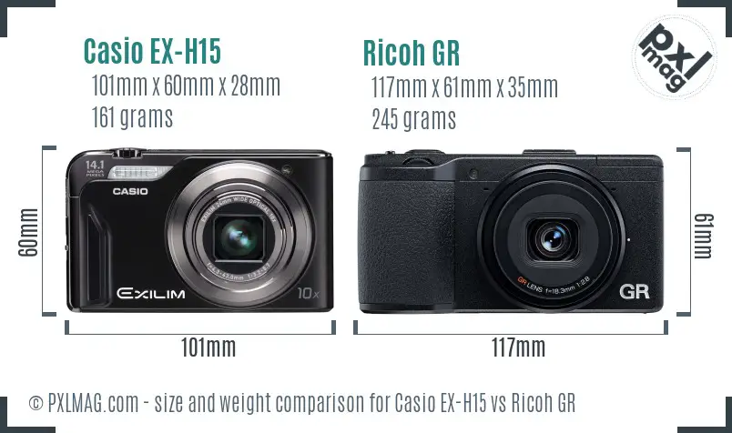 Casio EX-H15 vs Ricoh GR size comparison