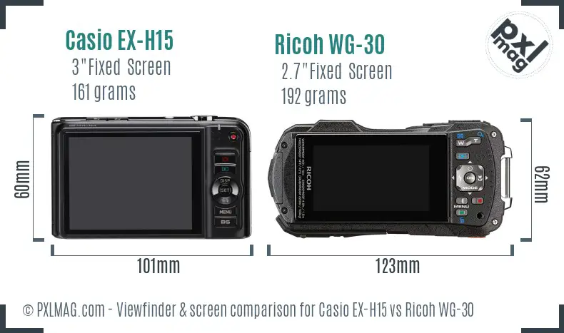 Casio EX-H15 vs Ricoh WG-30 Screen and Viewfinder comparison