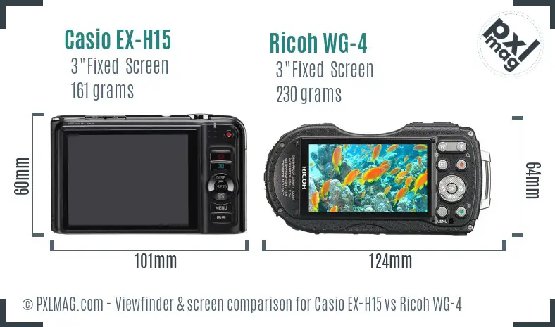 Casio EX-H15 vs Ricoh WG-4 Screen and Viewfinder comparison