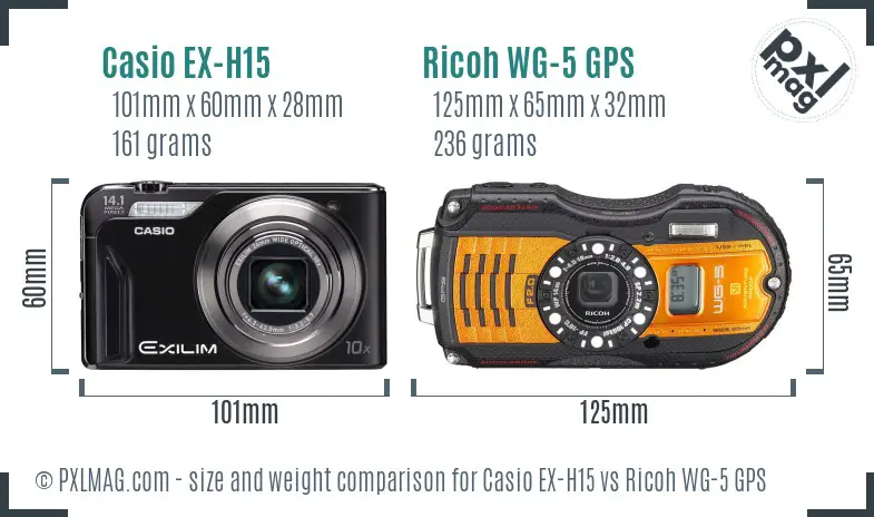 Casio EX-H15 vs Ricoh WG-5 GPS size comparison