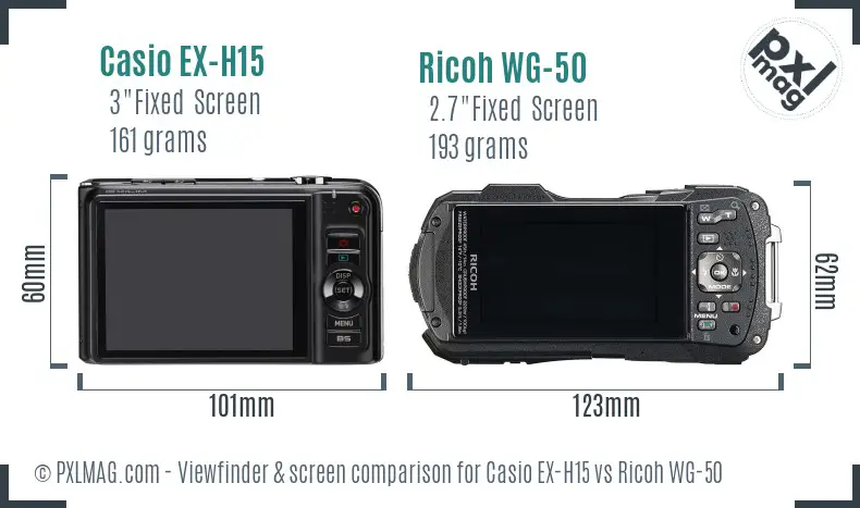 Casio EX-H15 vs Ricoh WG-50 Screen and Viewfinder comparison