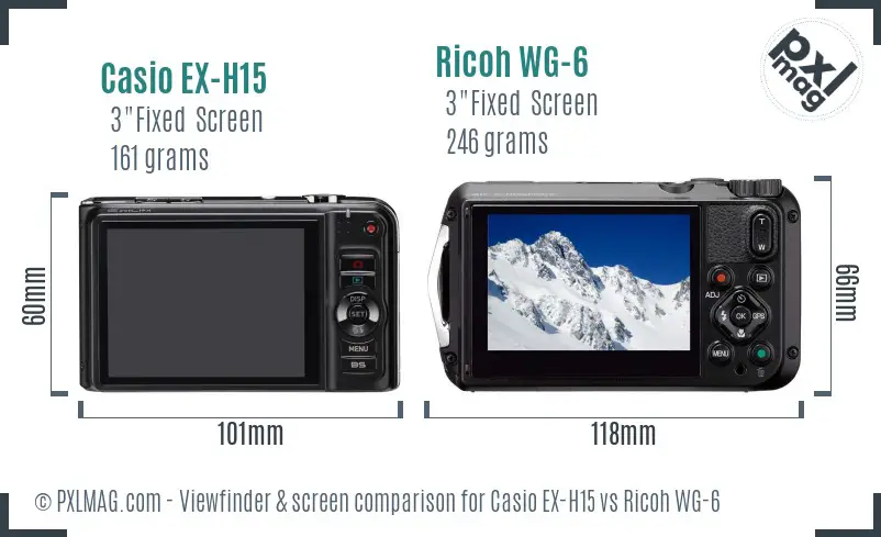 Casio EX-H15 vs Ricoh WG-6 Screen and Viewfinder comparison