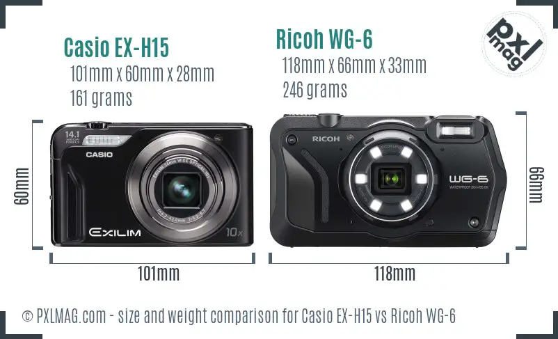 Casio EX-H15 vs Ricoh WG-6 size comparison