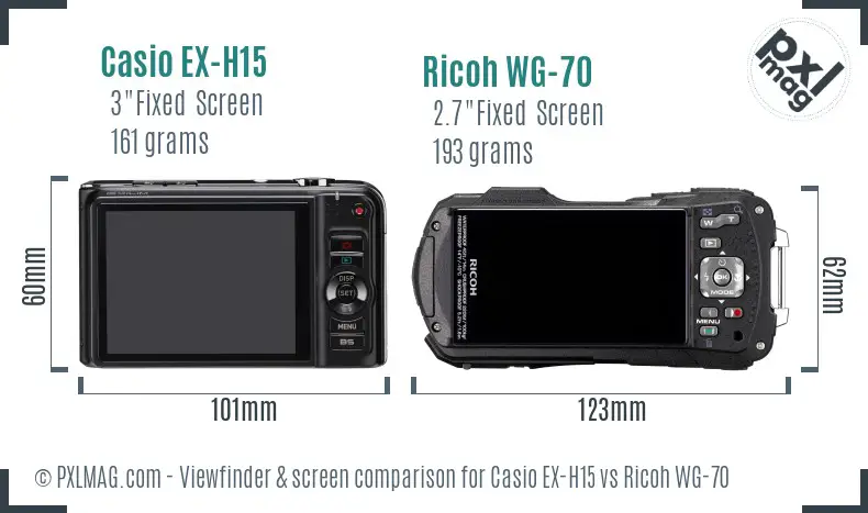 Casio EX-H15 vs Ricoh WG-70 Screen and Viewfinder comparison