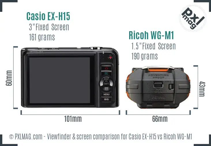 Casio EX-H15 vs Ricoh WG-M1 Screen and Viewfinder comparison