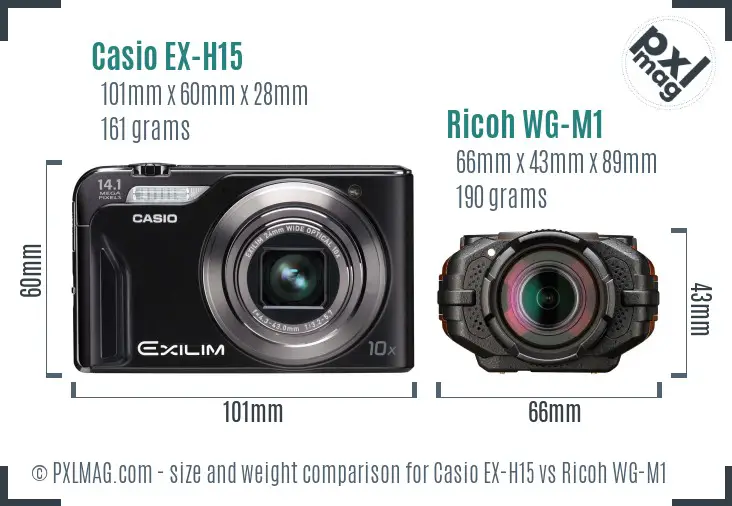 Casio EX-H15 vs Ricoh WG-M1 size comparison