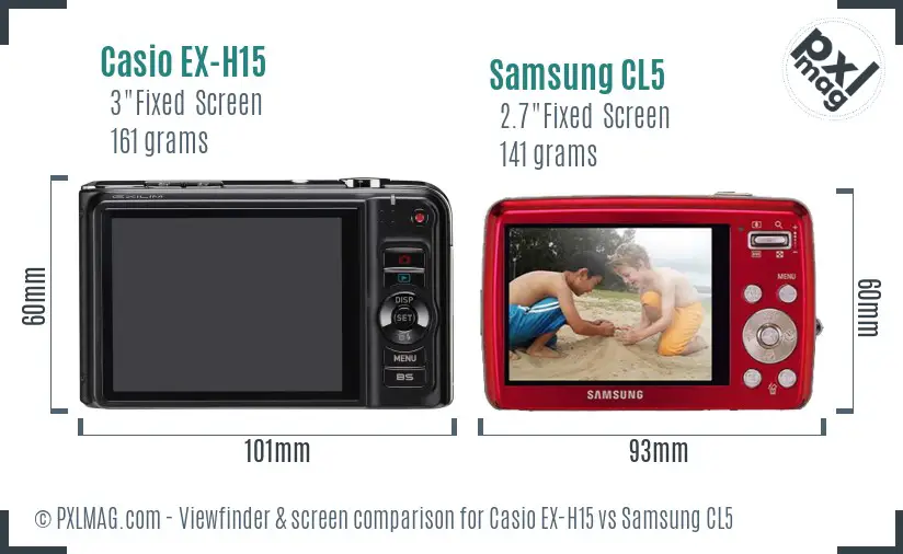 Casio EX-H15 vs Samsung CL5 Screen and Viewfinder comparison