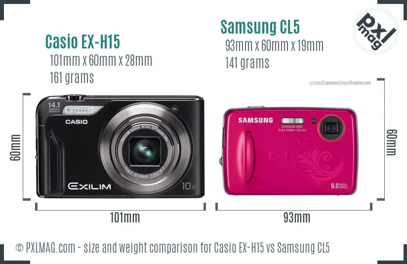 Casio EX-H15 vs Samsung CL5 size comparison