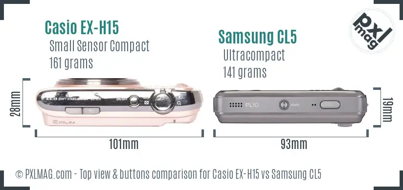 Casio EX-H15 vs Samsung CL5 top view buttons comparison