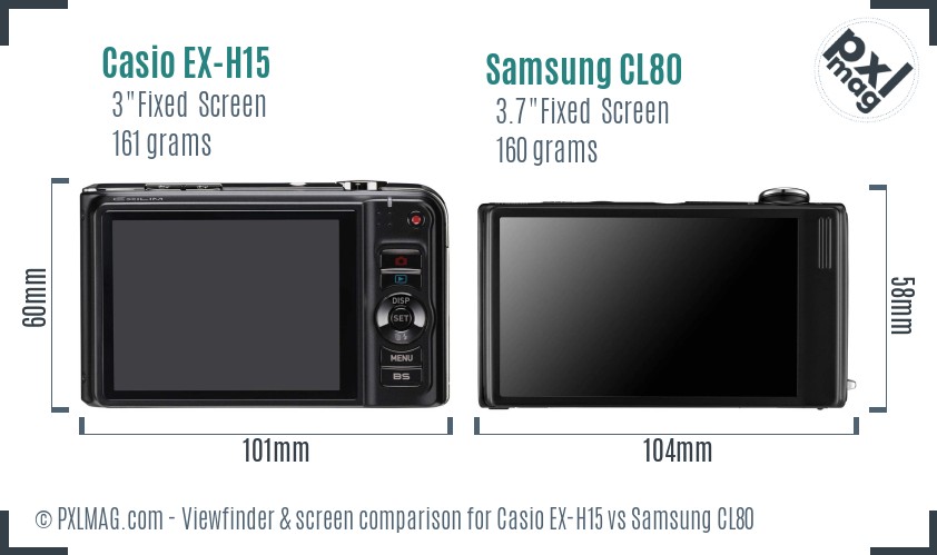 Casio EX-H15 vs Samsung CL80 Screen and Viewfinder comparison