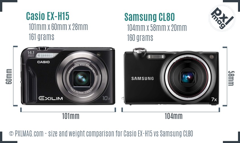 Casio EX-H15 vs Samsung CL80 size comparison