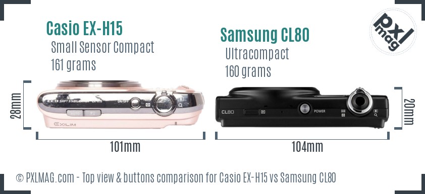 Casio EX-H15 vs Samsung CL80 top view buttons comparison