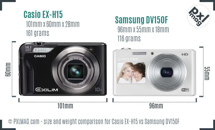 Casio EX-H15 vs Samsung DV150F size comparison