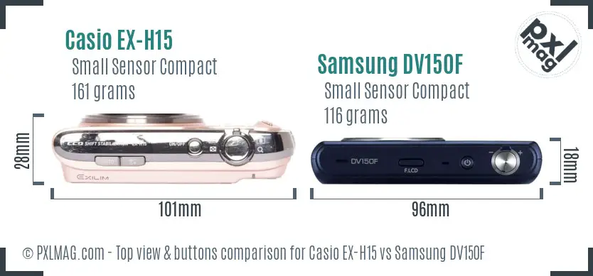 Casio EX-H15 vs Samsung DV150F top view buttons comparison