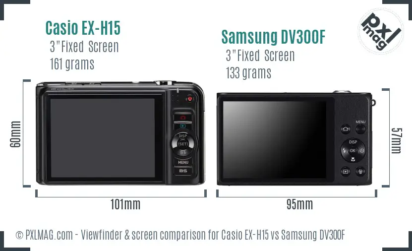 Casio EX-H15 vs Samsung DV300F Screen and Viewfinder comparison