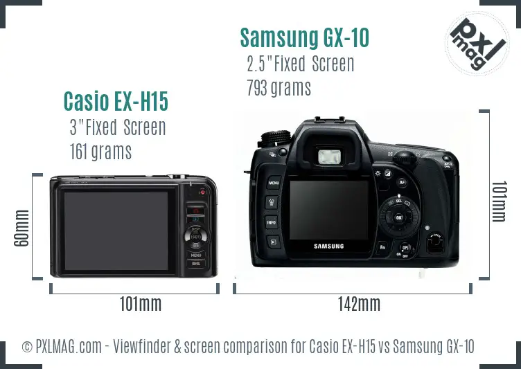 Casio EX-H15 vs Samsung GX-10 Screen and Viewfinder comparison