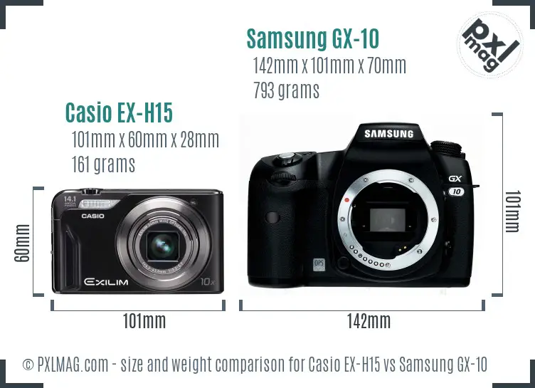 Casio EX-H15 vs Samsung GX-10 size comparison