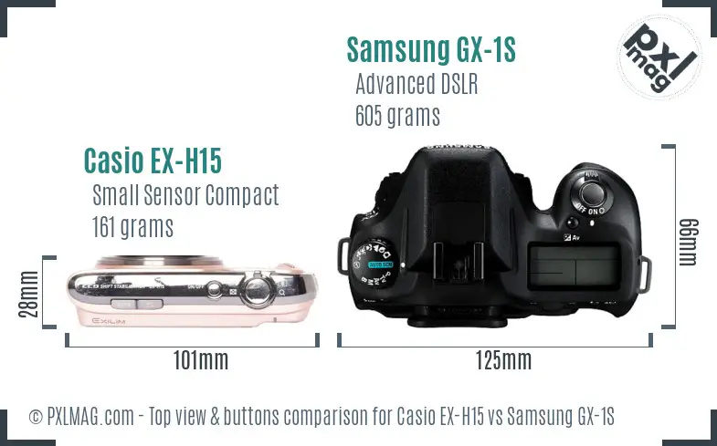 Casio EX-H15 vs Samsung GX-1S top view buttons comparison