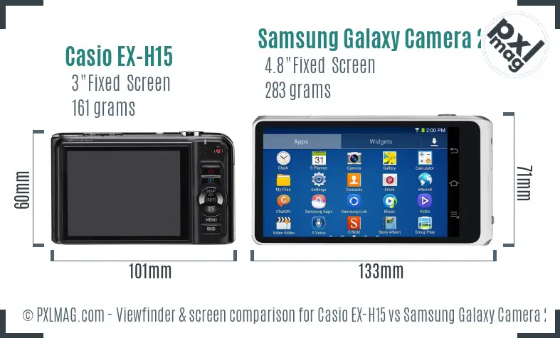 Casio EX-H15 vs Samsung Galaxy Camera 2 Screen and Viewfinder comparison