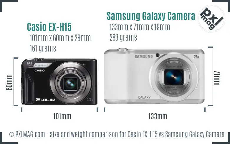 Casio EX-H15 vs Samsung Galaxy Camera 2 size comparison