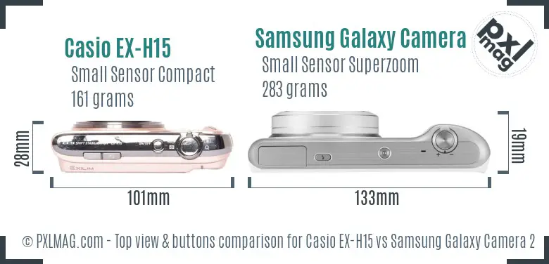 Casio EX-H15 vs Samsung Galaxy Camera 2 top view buttons comparison