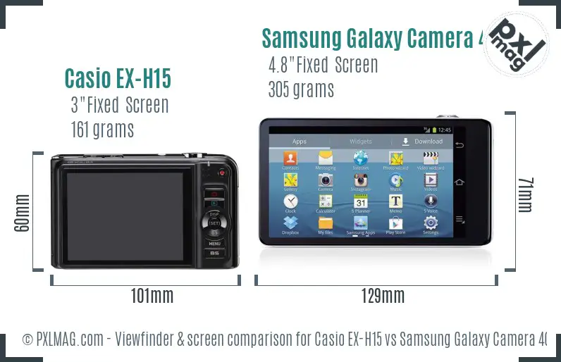 Casio EX-H15 vs Samsung Galaxy Camera 4G Screen and Viewfinder comparison