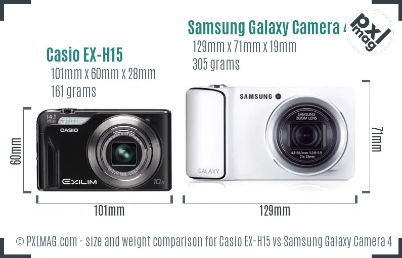 Casio EX-H15 vs Samsung Galaxy Camera 4G size comparison