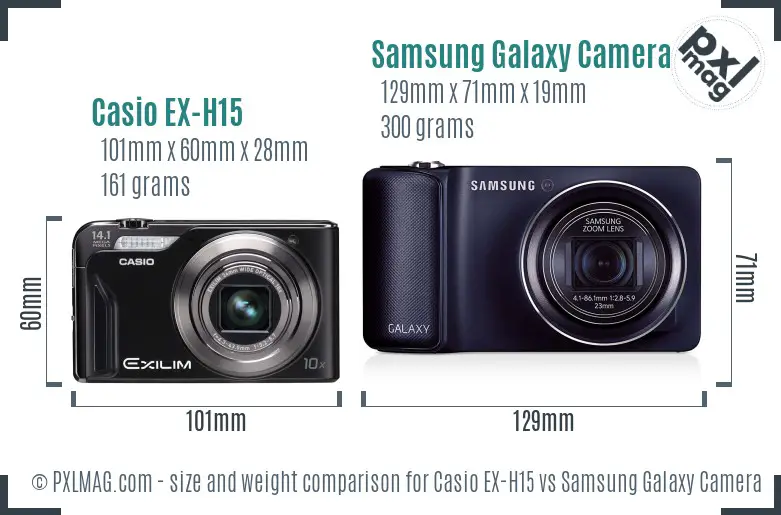 Casio EX-H15 vs Samsung Galaxy Camera size comparison