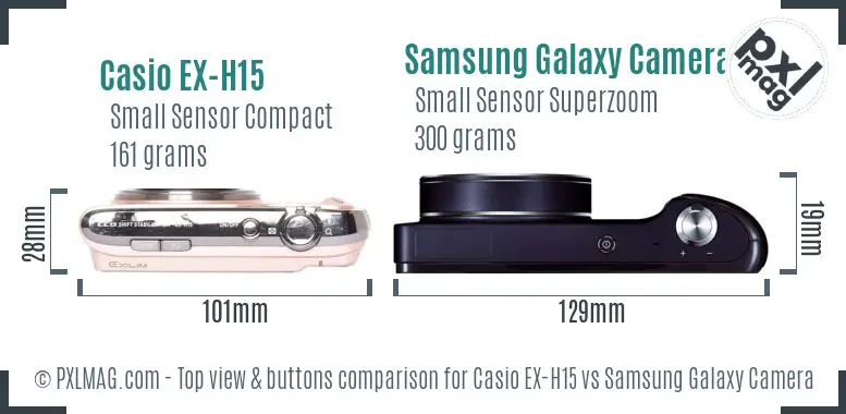 Casio EX-H15 vs Samsung Galaxy Camera top view buttons comparison