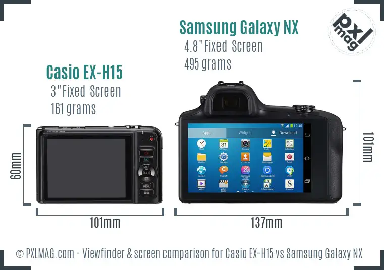 Casio EX-H15 vs Samsung Galaxy NX Screen and Viewfinder comparison