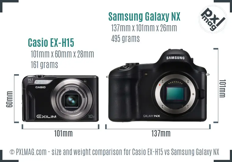 Casio EX-H15 vs Samsung Galaxy NX size comparison