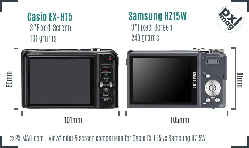 Casio EX-H15 vs Samsung HZ15W Screen and Viewfinder comparison