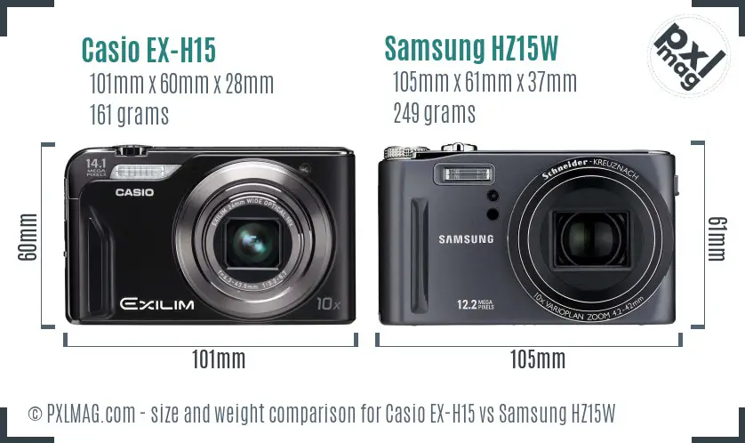 Casio EX-H15 vs Samsung HZ15W size comparison