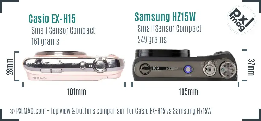 Casio EX-H15 vs Samsung HZ15W top view buttons comparison