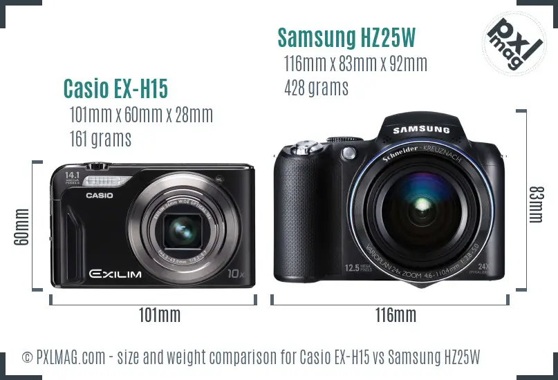 Casio EX-H15 vs Samsung HZ25W size comparison