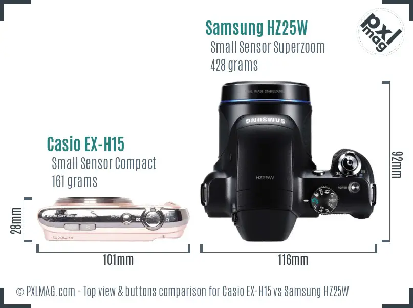 Casio EX-H15 vs Samsung HZ25W top view buttons comparison