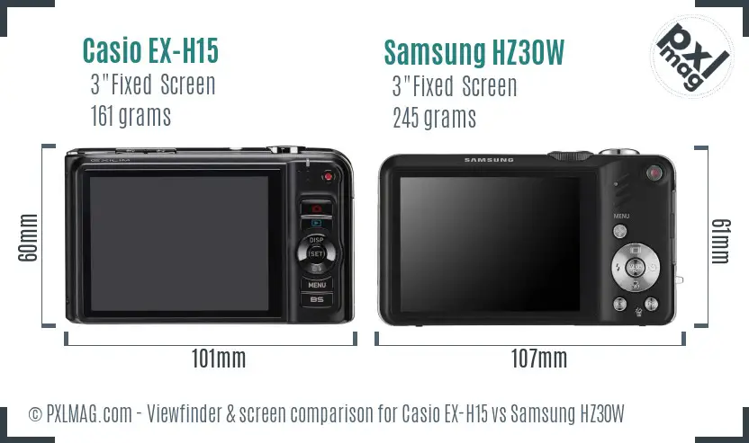 Casio EX-H15 vs Samsung HZ30W Screen and Viewfinder comparison