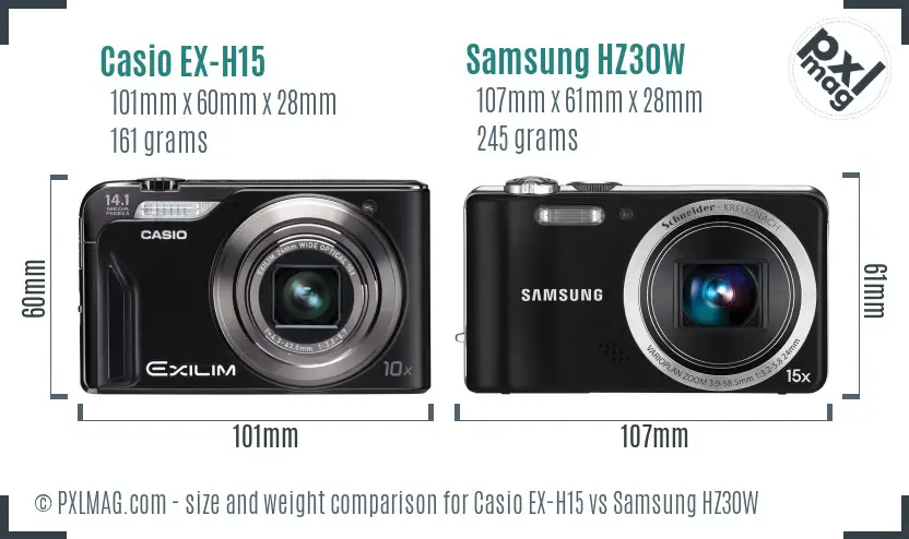 Casio EX-H15 vs Samsung HZ30W size comparison