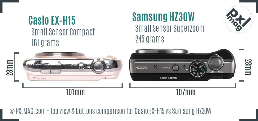 Casio EX-H15 vs Samsung HZ30W top view buttons comparison