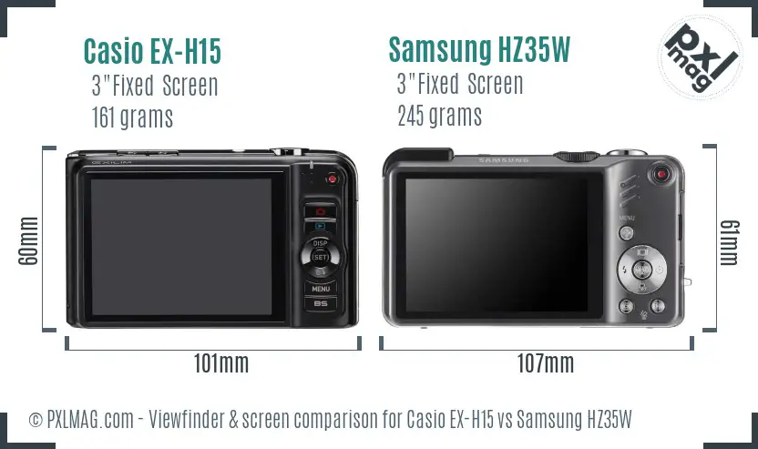 Casio EX-H15 vs Samsung HZ35W Screen and Viewfinder comparison