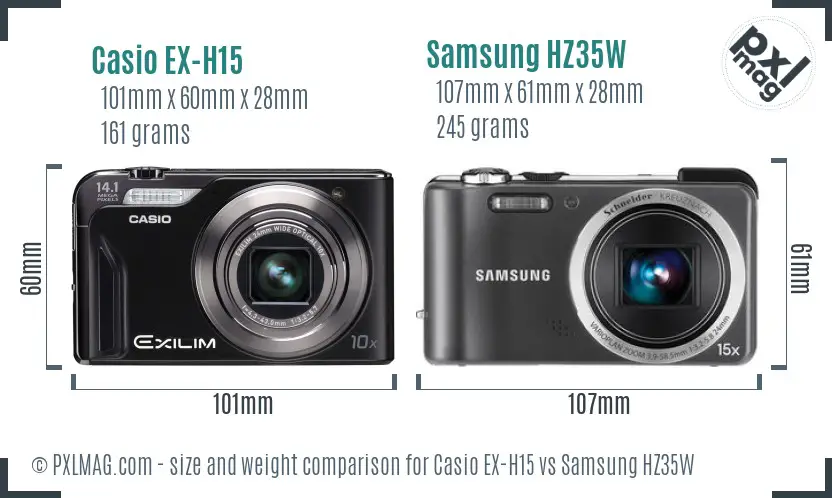 Casio EX-H15 vs Samsung HZ35W size comparison