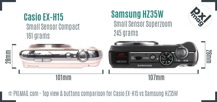 Casio EX-H15 vs Samsung HZ35W top view buttons comparison