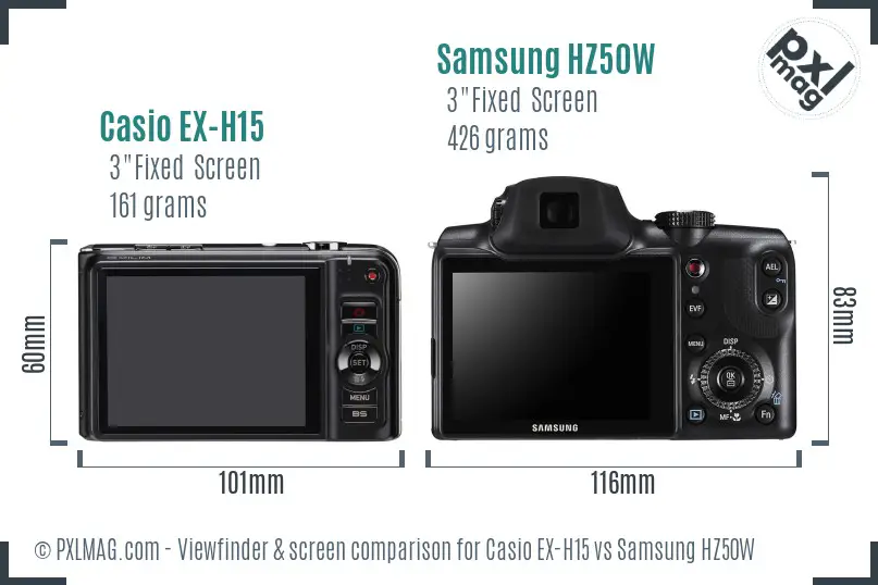 Casio EX-H15 vs Samsung HZ50W Screen and Viewfinder comparison Casio EX-H15 vs Samsung HZ50W Screen and Viewfinder comparison