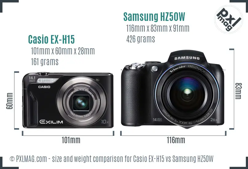 Casio EX-H15 vs Samsung HZ50W size comparison Casio EX-H15 vs Samsung HZ50W size comparison