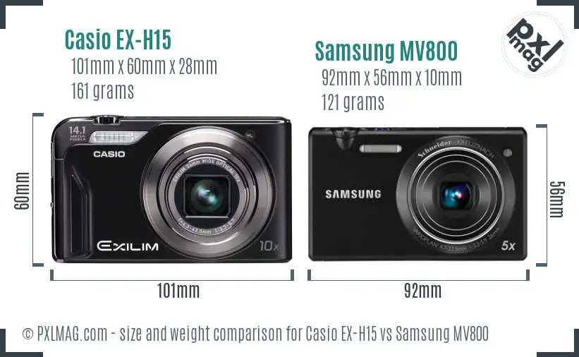 Casio EX-H15 vs Samsung MV800 size comparison