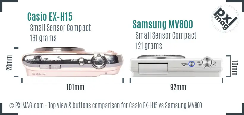 Casio EX-H15 vs Samsung MV800 top view buttons comparison