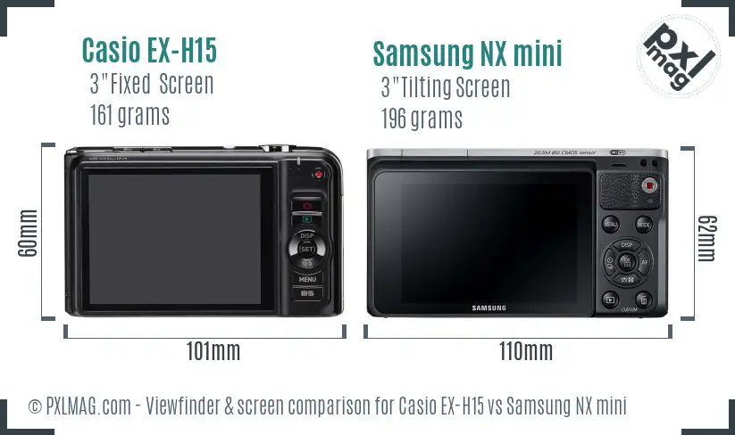 Casio EX-H15 vs Samsung NX mini Screen and Viewfinder comparison